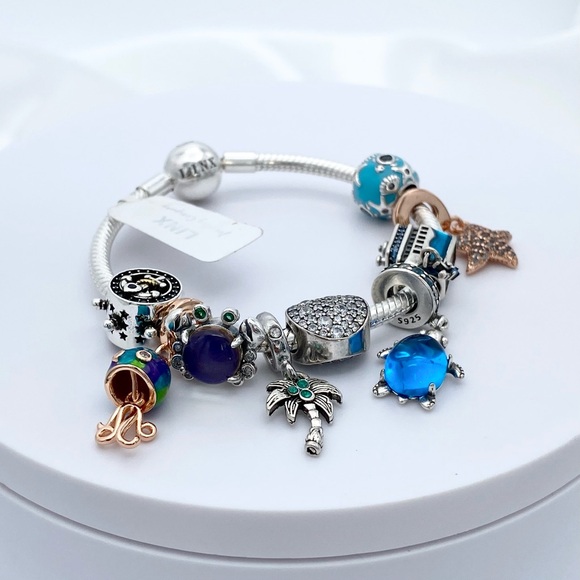 Linx Snake Chain Bracelet with Blue Cruise Themed Charms